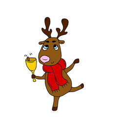 Vector children's design for postcard banners.Funny deer with a bell