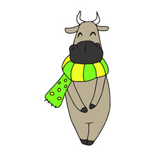 Vector children's design for postcard banners.Cute funny bull