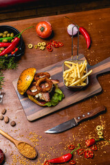 Delicious Pizza Classic Homemade Tomato Sauce Sausage Cheese Onion Meat Pasta Shrimp Restaurant Menu Gourmet on a wooden table