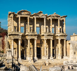 The historical ancient city of Ephesus on a beautiful and sunny day,