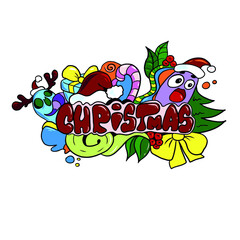 Vector children's design for postcard banners.Funny doodles for the new year, Christmas