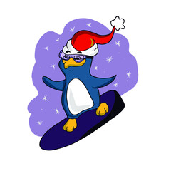 Vector children's design for postcard banners.Cute funny penguin