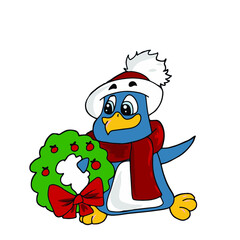 Vector children's design for postcard banners.Cute funny penguin