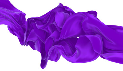 Beautiful flowing fabric of violet wavy silk or satin. 3d rendering image.