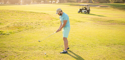 golfer in cap with golf club play on grass, sports