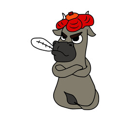 Vector children's design for postcard banners.Cute funny bull