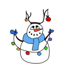 Vector children's design for postcard banners.Cute funny snowman