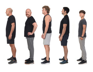 Obraz premium side view of a group of men sportswear isolated on white