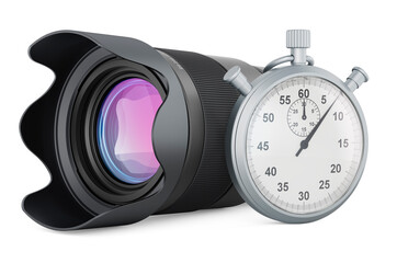 Camera lens with stopwatch, 3D rendering