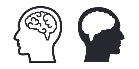 Head with brain symbol vector icon - obrazy, fototapety, plakaty