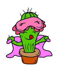 Vector children's design for postcard banners.Cute funny cactus in a pot