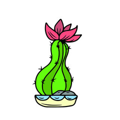 Vector children's design for postcard banners.Cute funny cactus in a pot