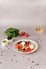 Greece salad and wine