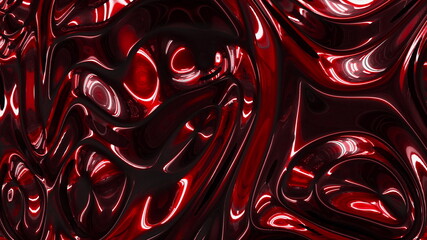 Iridescent metallic vibrant dark red color surface with moving ripples. Concept liquid pattern luxury texture background. Looped 3d rendering in 4K.
