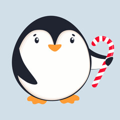 Merry Christmas and Happy New Year. Children's illustration with a penguin. Best Choice for cards, invitations, printing, party packs, paper craft, party invitations, digital scrapbooking.