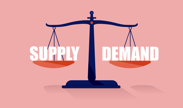 Supply And Demand Vector Illustration. Weight Scale With Words In Equal Position.