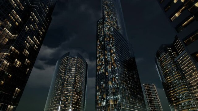 Glass Skyscrpaer Office Buildings with dark sky