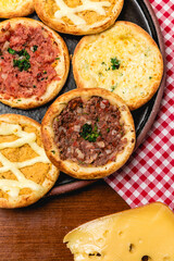 Delicious Pizza Classic Homemade Tomato Sauce Sausage Cheese Onion Meat Pasta Shrimp Restaurant Menu Gourmet on a wooden table