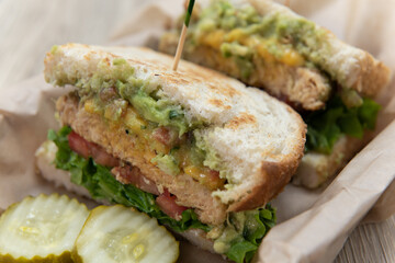 Latino flavor in this chipotle chicken patty on sourdough bread for a delicious sandwich