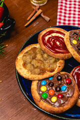 Delicious Pizza Classic Homemade Tomato Sauce Sausage Cheese Onion Meat Pasta Shrimp Restaurant Menu Gourmet on a wooden table