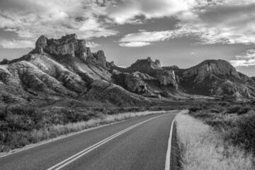 Famous panoramic view of the Chisos mountains in Big Bend NP