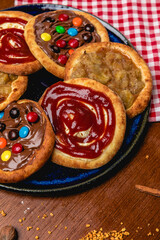 Delicious Pizza Classic Homemade Tomato Sauce Sausage Cheese Onion Meat Pasta Shrimp Restaurant Menu Gourmet on a wooden table