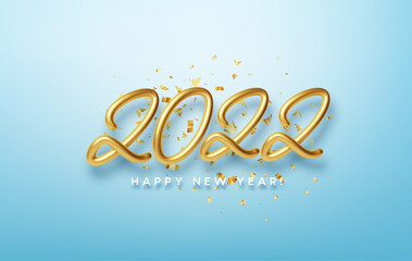 2022 Golden 3d number. Happy 2022 New Year. Vector illustration