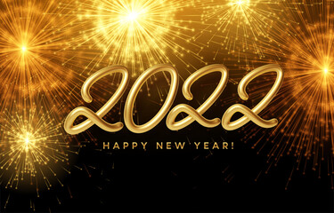 2022 Golden 3d number. Happy 2022 New Year. Vector illustration