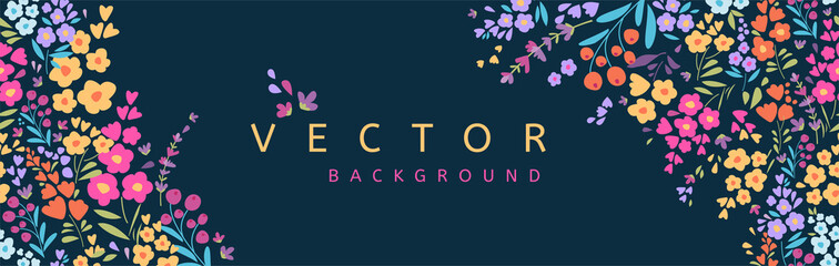 Social media banner template for advertising with small colorful flowers