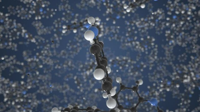 Quinoline molecule, scientific molecular model, looping 3d animation