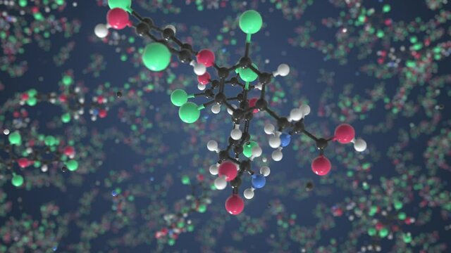Thyroxine molecule, scientific molecular model, looping 3d animation