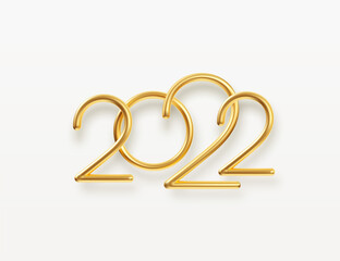 2022 Golden 3d number. Happy 2022 New Year. Vector illustration
