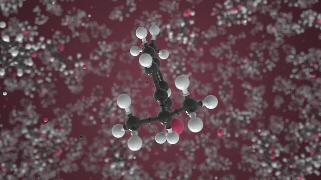 Thymol molecule made with balls, isolated molecular model. Looping 3D animation or motion background