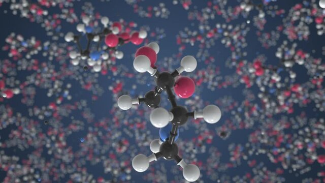 Proline molecule, scientific molecular model, looping 3d animation