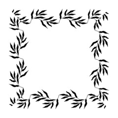 square shaped black frame made of plants on white isolated background