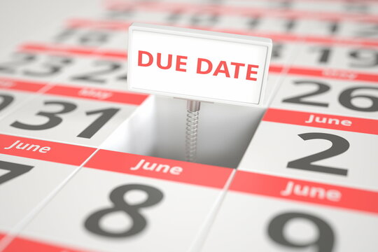 DUE DATE message on June 1 in a calendar, 3d rendering