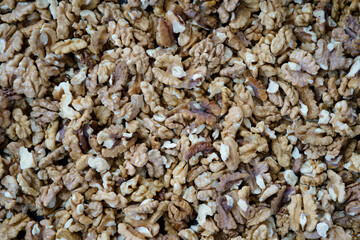 walnut kernels/nuts peeled and photographed from above