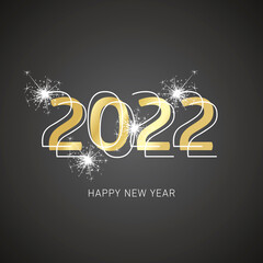 Happy New Year 2022 modern shining bold light typography logo gold white black greeting card