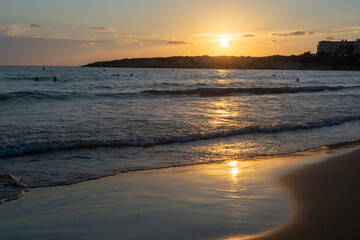 Fototapeta premium Sunset on Coral bay, Mediterranean sea near Paphos, Cyprus