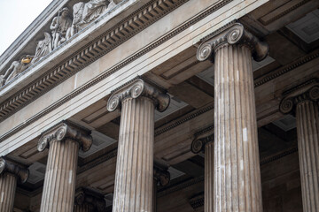 Detail of Greek Ionic columns, The Ancient art of architecture.