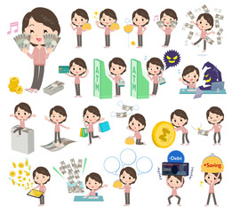 お金や経済に関するピンクジャージ中年女性のセット