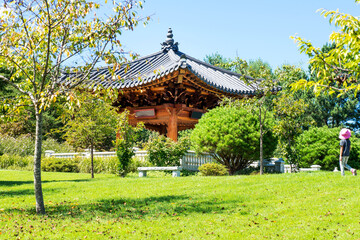 Fototapeta na wymiar Korean pagoda in summer park