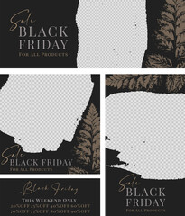 Black Friday Sale - Set of templates. Marketing promotion Social Media post Cover. Layout design. Set of sale banner template. Network background. Black and white nature. Vector illustration