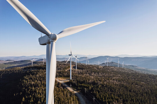 wind turbine wind farm on mountaintop Kibby Mountain Maine