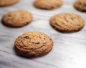 Chocolate Chip Cookies on White Marble