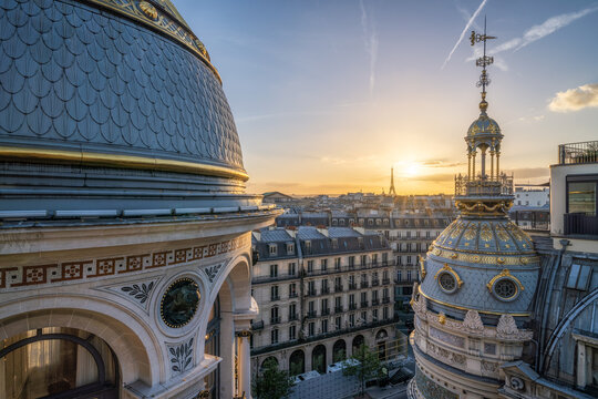 Rooftop view of the Paris skyline during sunset