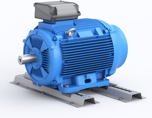 Industrial high-power electric motor. Blue generator. 3d render