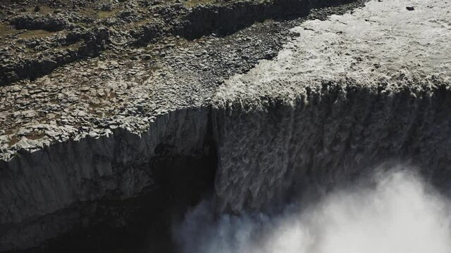 Detifoss extreme waterfall from aerial view in 4k