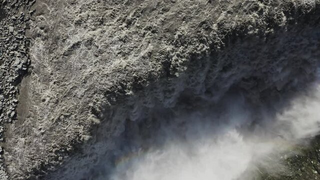 Detifoss extreme waterfall from aerial view in 4k