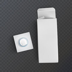 3d Blister with Pills. Antibiotics, Painkillers, Pack of Capsules Isolated on dark Background, Tablet or Medicament, Pharmaceutical Medicament Packaging, vector format